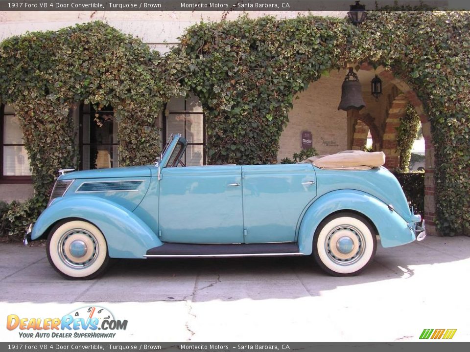 1937 Ford V8 4 Door Convertible Turquoise / Brown Photo #5