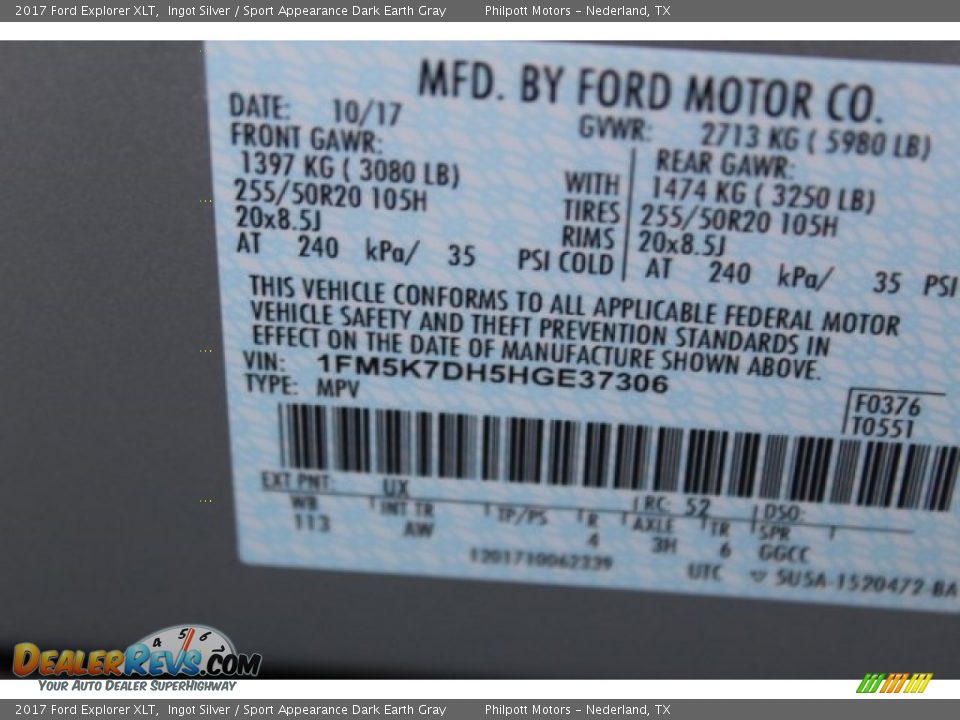 2017 Ford Explorer XLT Ingot Silver / Sport Appearance Dark Earth Gray Photo #34