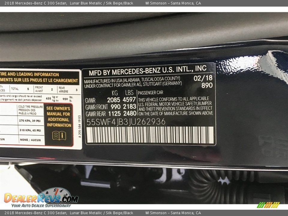 2018 Mercedes-Benz C 300 Sedan Lunar Blue Metallic / Silk Beige/Black Photo #10