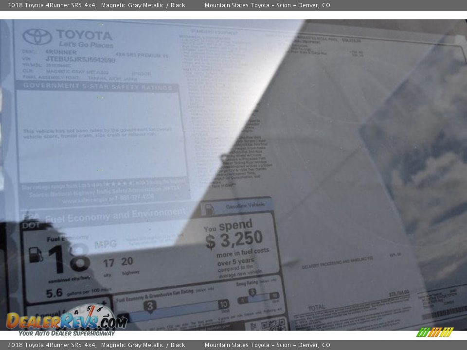 2018 Toyota 4Runner SR5 4x4 Magnetic Gray Metallic / Black Photo #36
