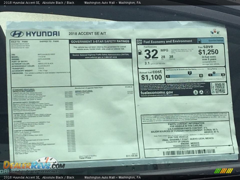 2018 Hyundai Accent SE Absolute Black / Black Photo #22