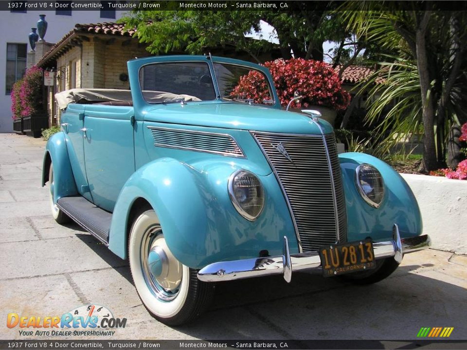 1937 Ford V8 4 Door Convertible Turquoise / Brown Photo #31