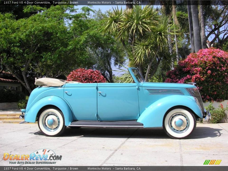 1937 Ford V8 4 Door Convertible Turquoise / Brown Photo #35