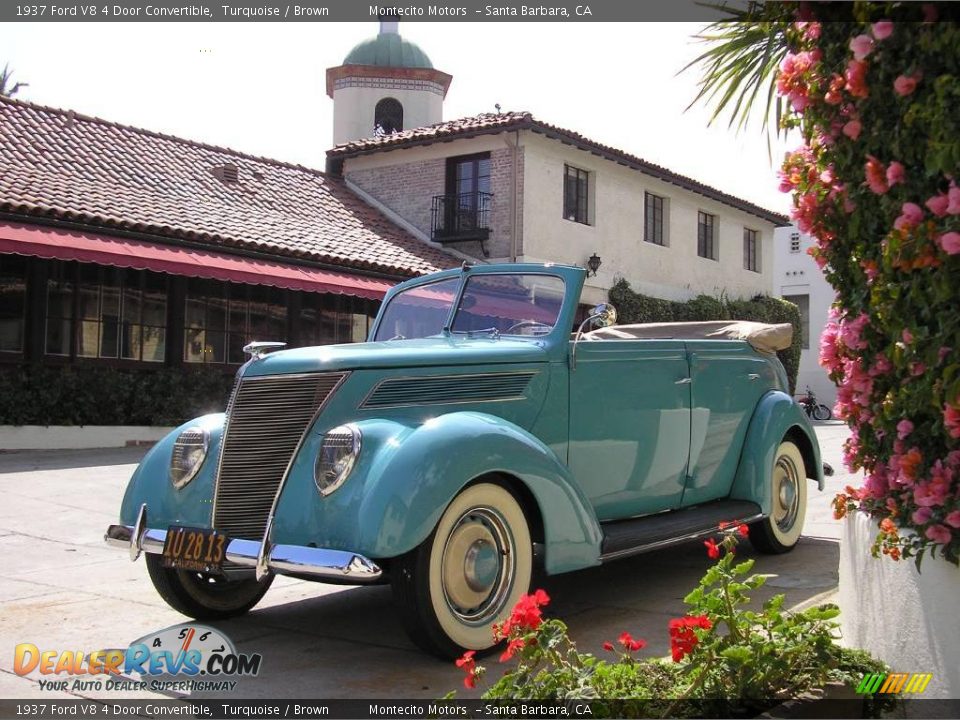 1937 Ford V8 4 Door Convertible Turquoise / Brown Photo #36