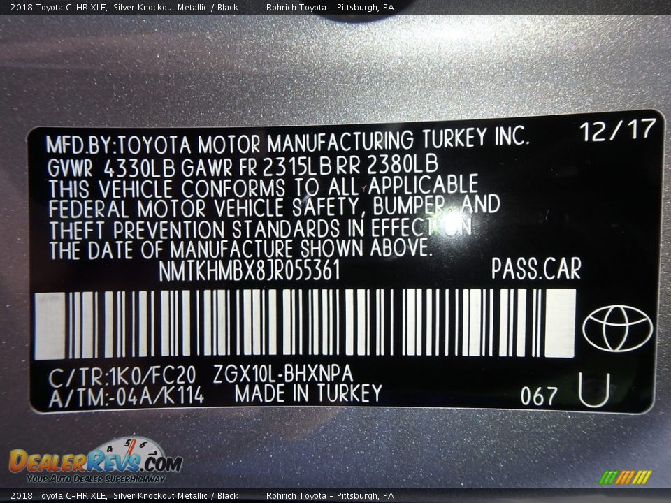 2018 Toyota C-HR XLE Silver Knockout Metallic / Black Photo #10