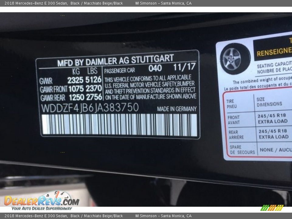 2018 Mercedes-Benz E 300 Sedan Black / Macchiato Beige/Black Photo #10