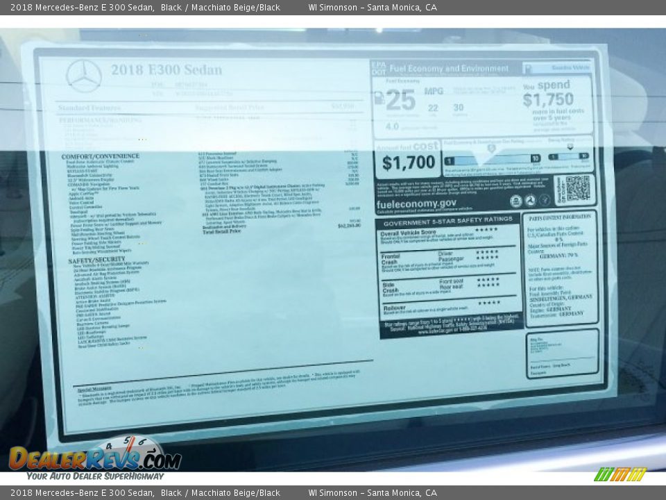 2018 Mercedes-Benz E 300 Sedan Black / Macchiato Beige/Black Photo #11