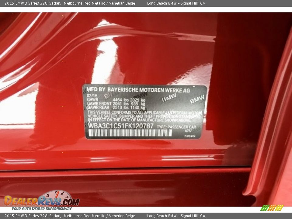 2015 BMW 3 Series 328i Sedan Melbourne Red Metallic / Venetian Beige Photo #22