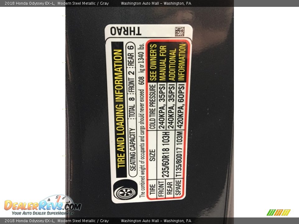 2018 Honda Odyssey EX-L Modern Steel Metallic / Gray Photo #30