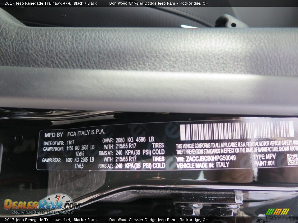 2017 Jeep Renegade Trailhawk 4x4 Black / Black Photo #34