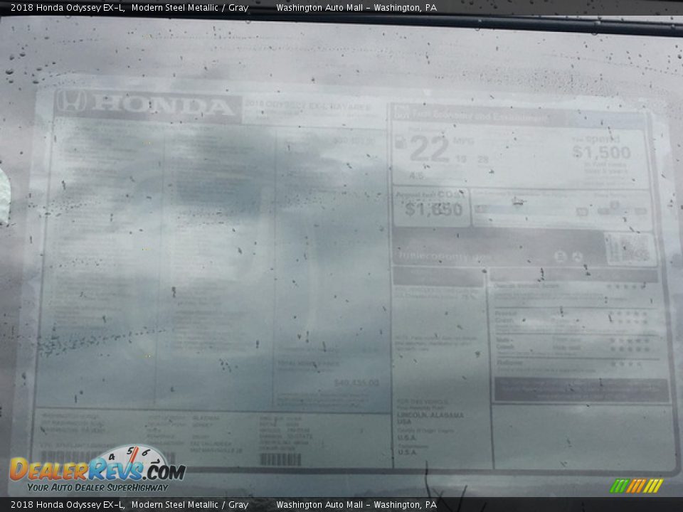 2018 Honda Odyssey EX-L Modern Steel Metallic / Gray Photo #33