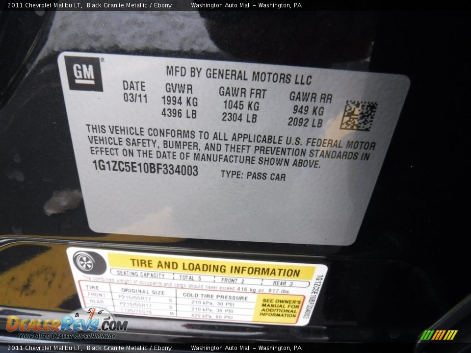 2011 Chevrolet Malibu LT Black Granite Metallic / Ebony Photo #25