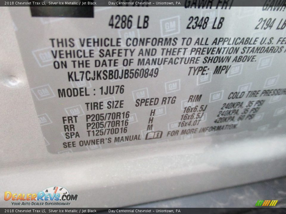 2018 Chevrolet Trax LS Silver Ice Metallic / Jet Black Photo #15