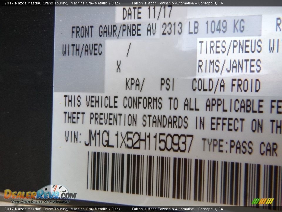 2017 Mazda Mazda6 Grand Touring Machine Gray Metallic / Black Photo #12