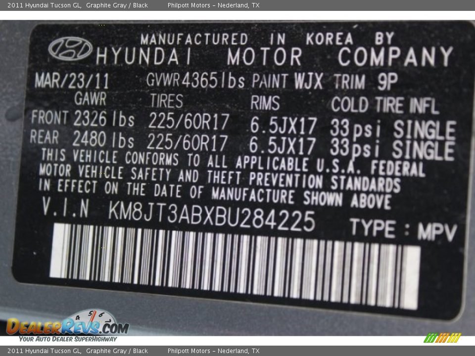 2011 Hyundai Tucson GL Graphite Gray / Black Photo #31