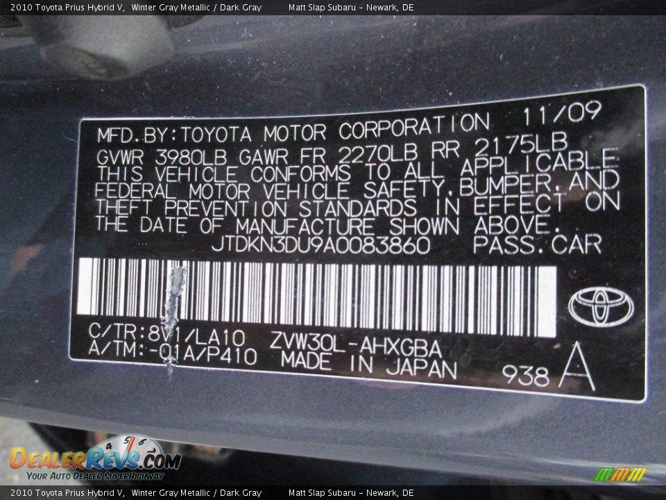 2010 Toyota Prius Hybrid V Winter Gray Metallic / Dark Gray Photo #27
