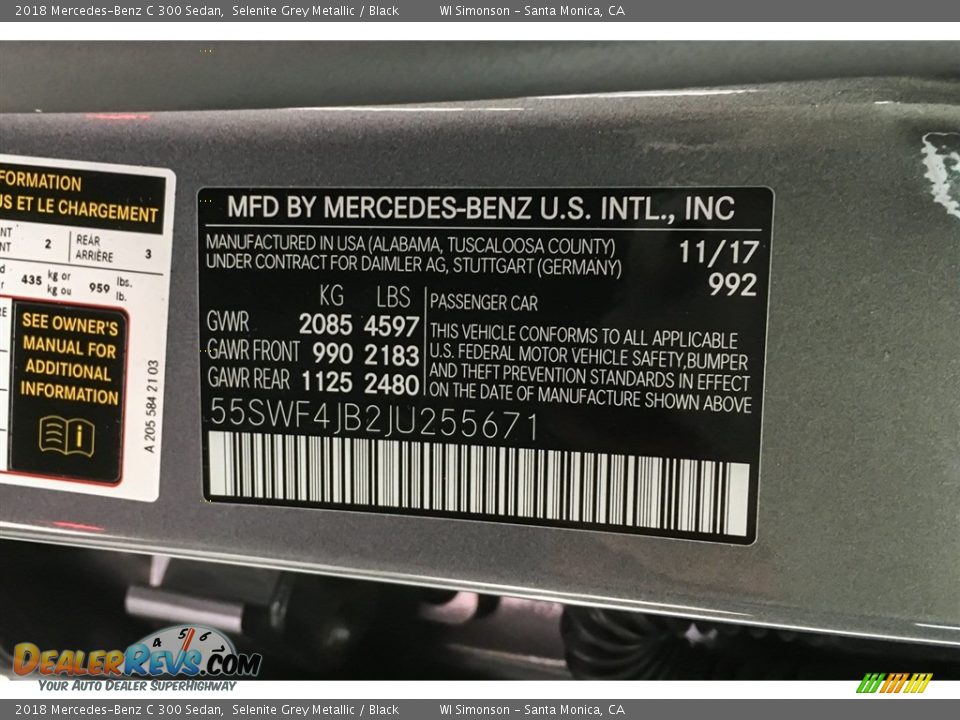 2018 Mercedes-Benz C 300 Sedan Selenite Grey Metallic / Black Photo #11