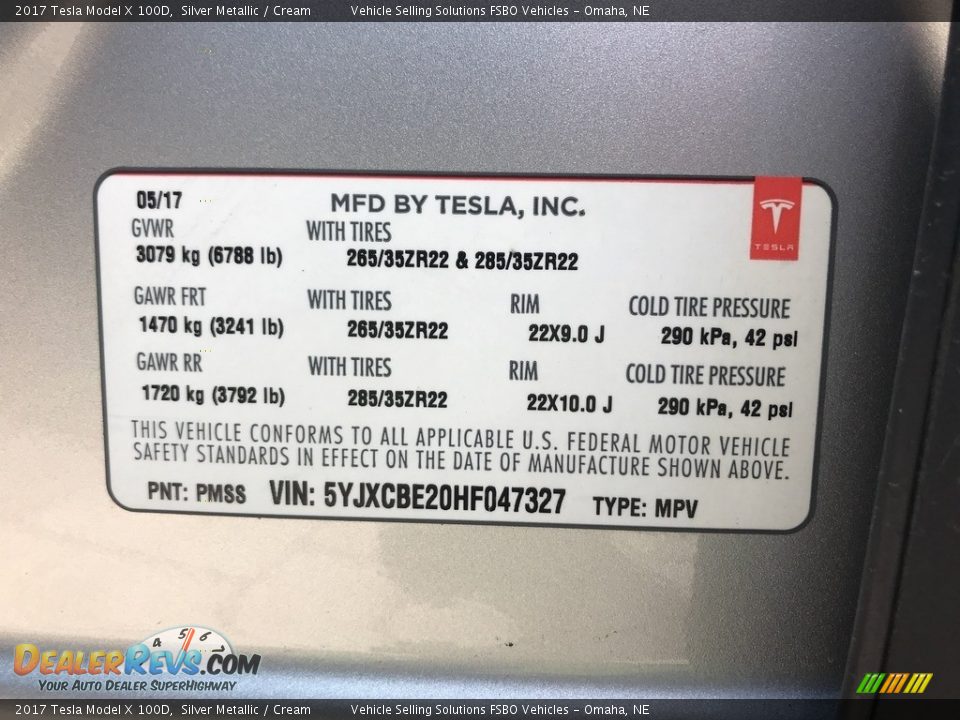 Info Tag of 2017 Tesla Model X 100D Photo #23
