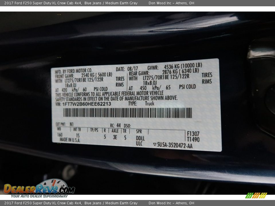 2017 Ford F250 Super Duty XL Crew Cab 4x4 Blue Jeans / Medium Earth Gray Photo #34