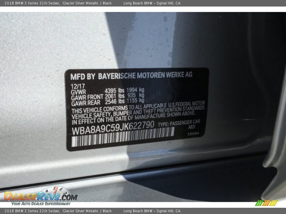 2018 BMW 3 Series 320i Sedan Glacier Silver Metallic / Black Photo #11