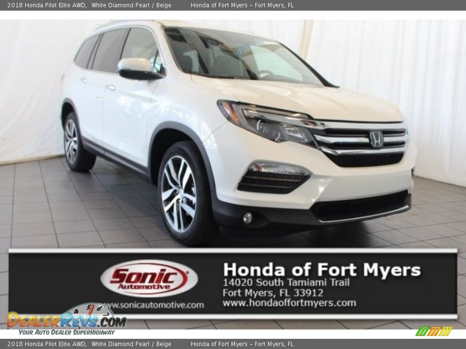 2018 Honda Pilot Elite AWD White Diamond Pearl / Beige Photo #1