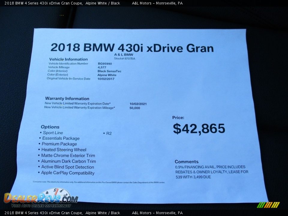 2018 BMW 4 Series 430i xDrive Gran Coupe Alpine White / Black Photo #17