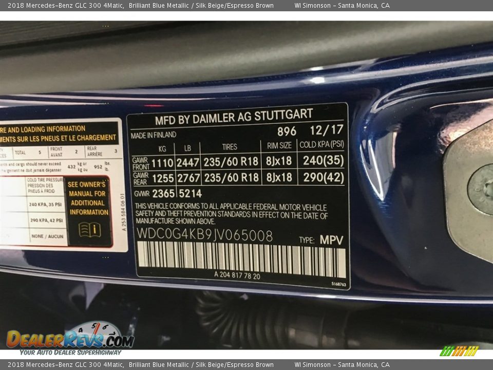 2018 Mercedes-Benz GLC 300 4Matic Brilliant Blue Metallic / Silk Beige/Espresso Brown Photo #11