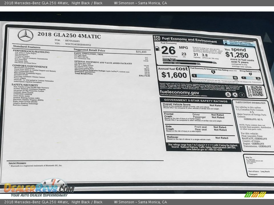 2018 Mercedes-Benz GLA 250 4Matic Night Black / Black Photo #10