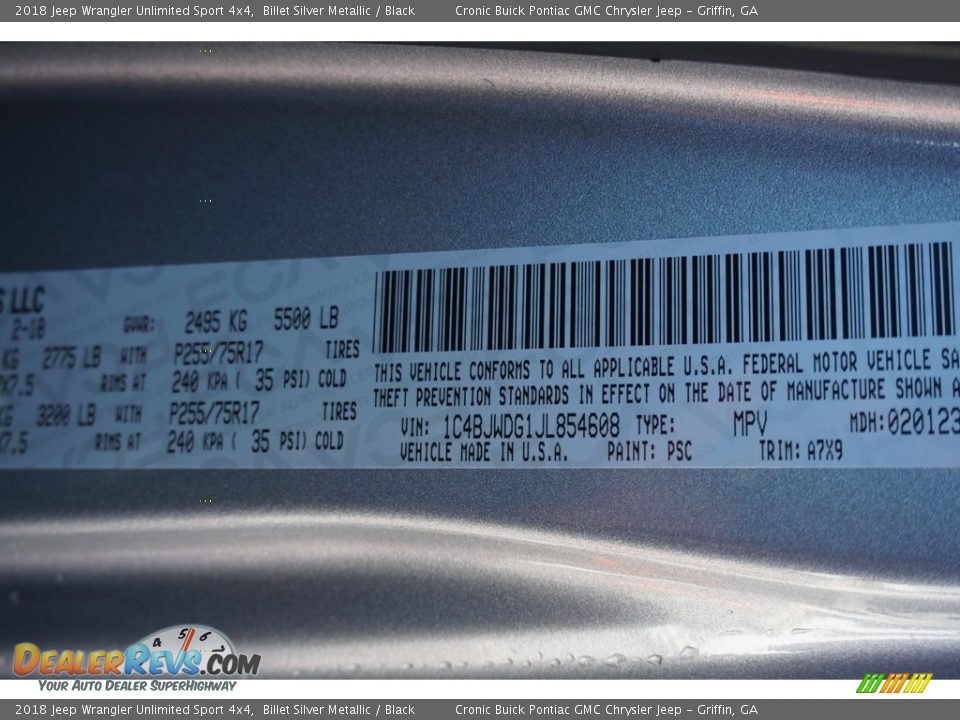 2018 Jeep Wrangler Unlimited Sport 4x4 Billet Silver Metallic / Black Photo #14