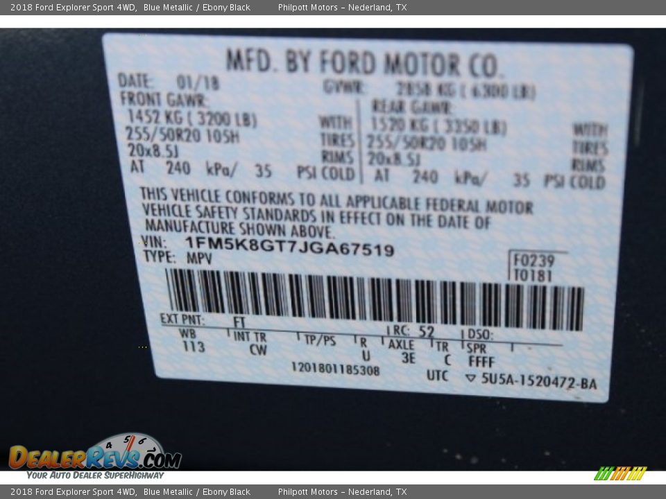 2018 Ford Explorer Sport 4WD Blue Metallic / Ebony Black Photo #36
