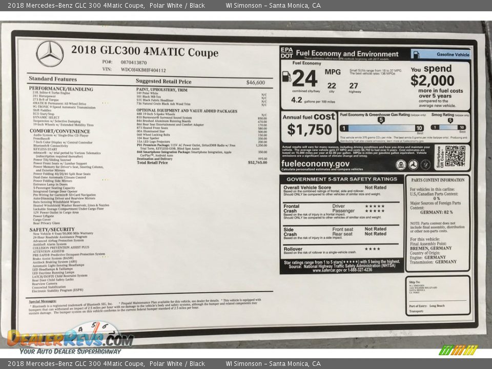 2018 Mercedes-Benz GLC 300 4Matic Coupe Polar White / Black Photo #10