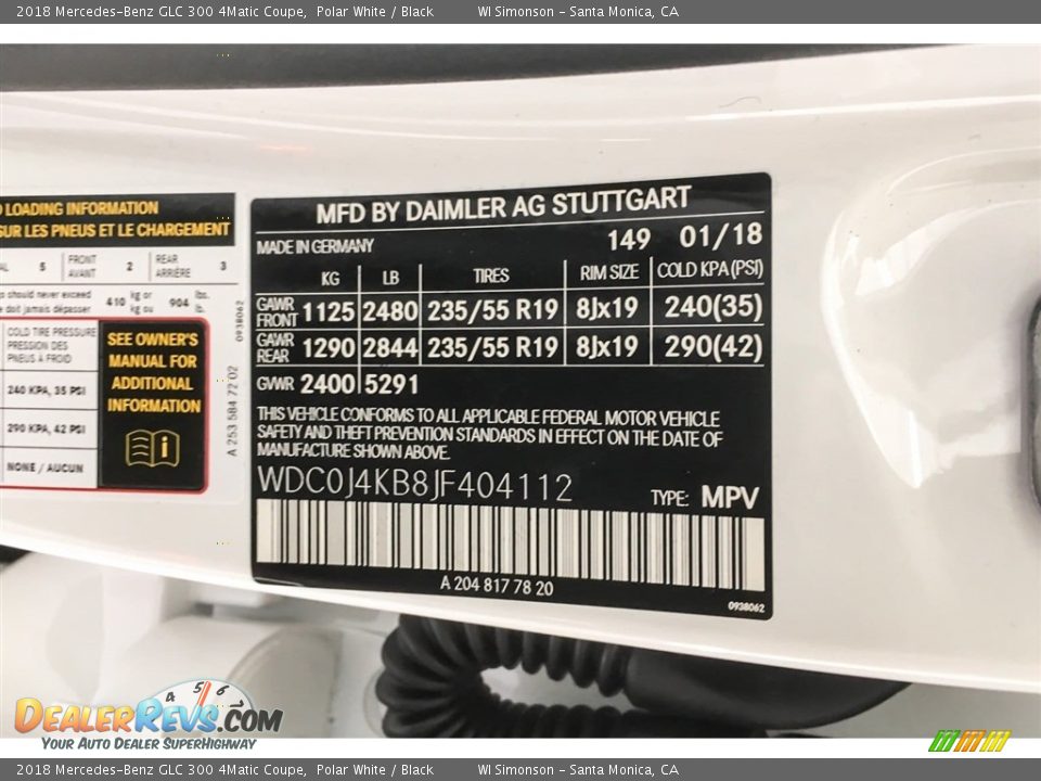 2018 Mercedes-Benz GLC 300 4Matic Coupe Polar White / Black Photo #11