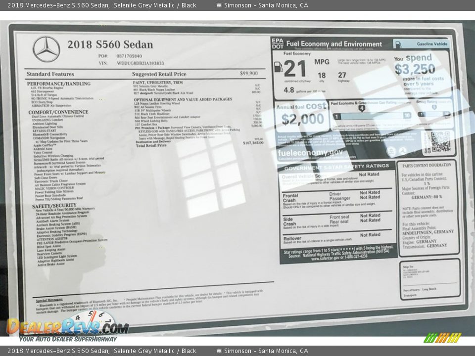 2018 Mercedes-Benz S 560 Sedan Selenite Grey Metallic / Black Photo #10