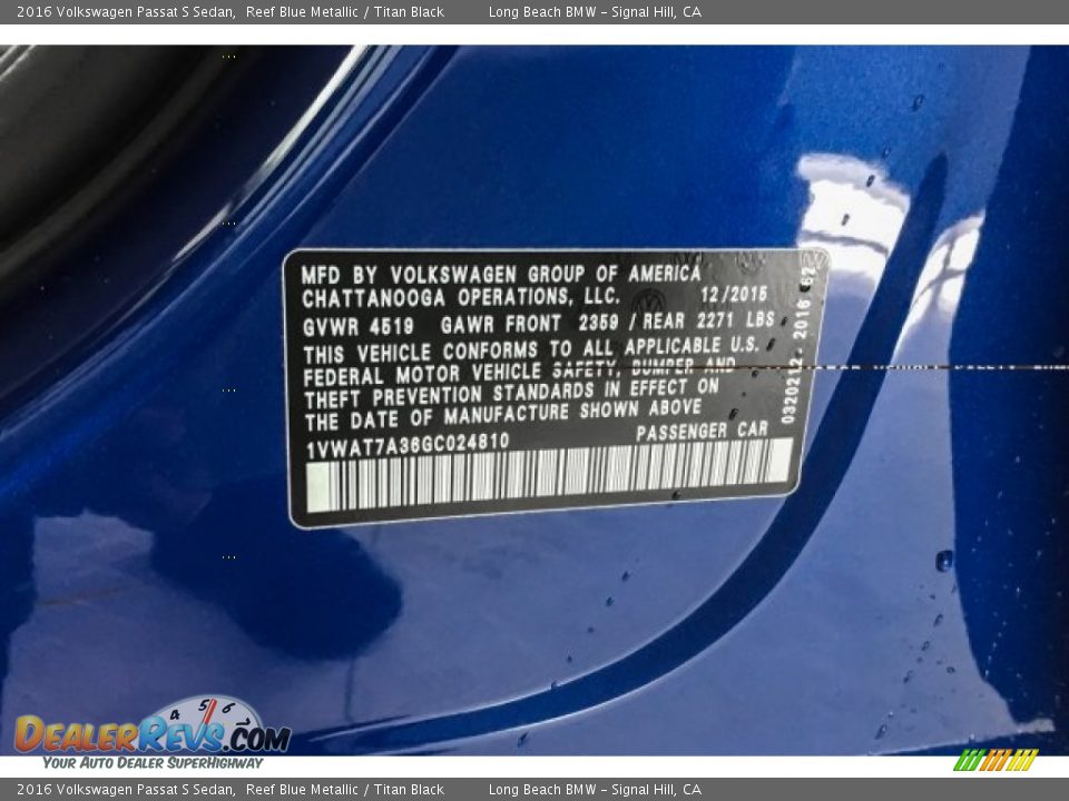 2016 Volkswagen Passat S Sedan Reef Blue Metallic / Titan Black Photo #22