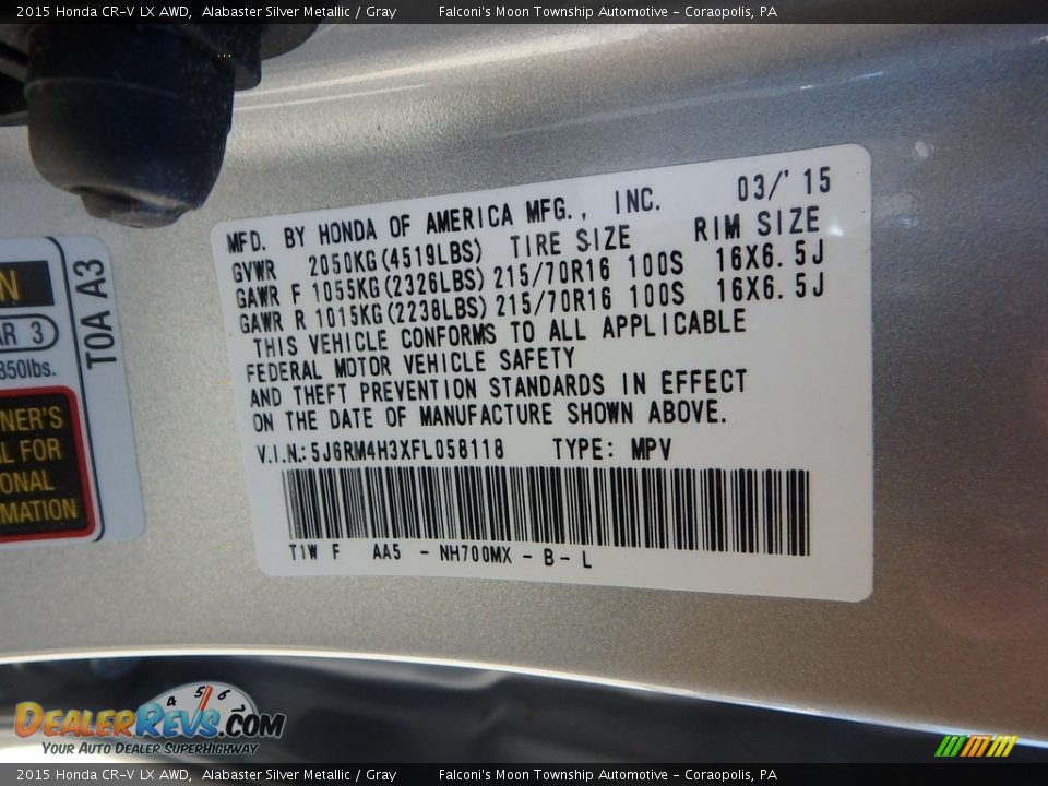 2015 Honda CR-V LX AWD Alabaster Silver Metallic / Gray Photo #23