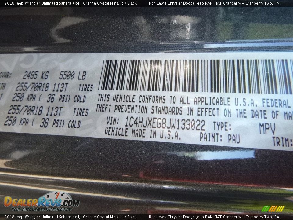 2018 Jeep Wrangler Unlimited Sahara 4x4 Granite Crystal Metallic / Black Photo #13