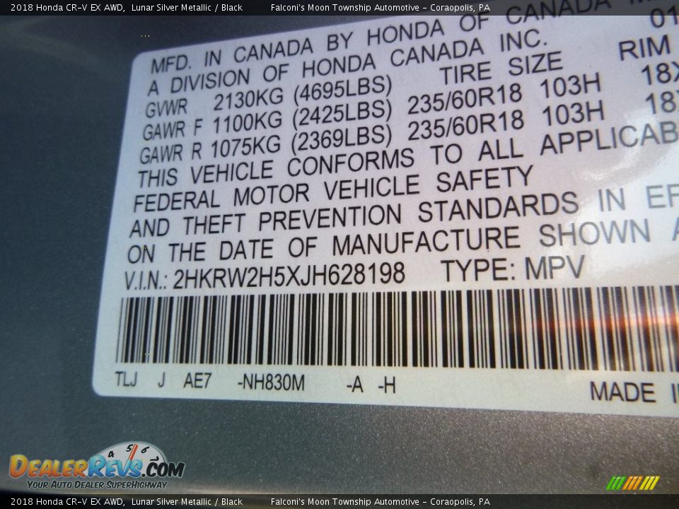 2018 Honda CR-V EX AWD Lunar Silver Metallic / Black Photo #12