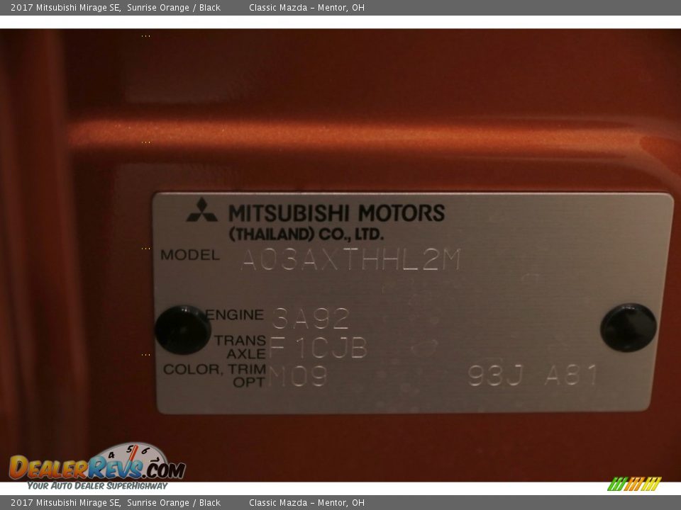 2017 Mitsubishi Mirage SE Sunrise Orange / Black Photo #20