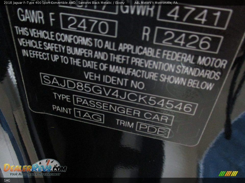 Jaguar Color Code 1AG Santorini Black Metallic