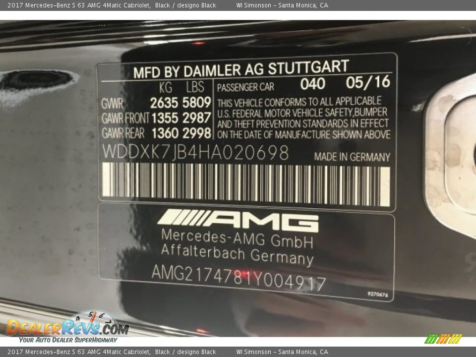 2017 Mercedes-Benz S 63 AMG 4Matic Cabriolet Black / designo Black Photo #23