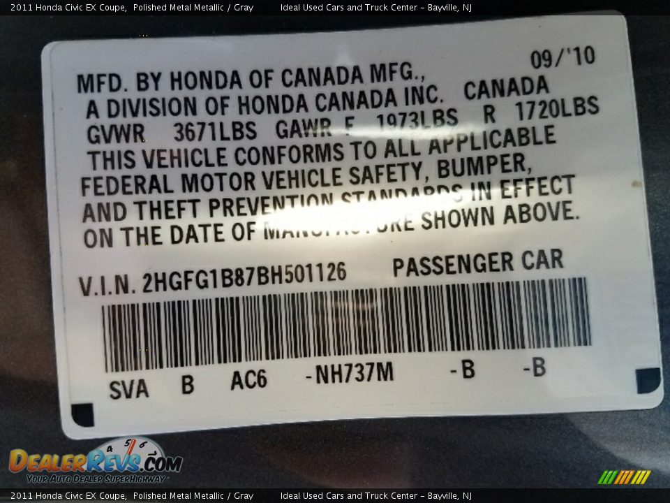 2011 Honda Civic EX Coupe Polished Metal Metallic / Gray Photo #23
