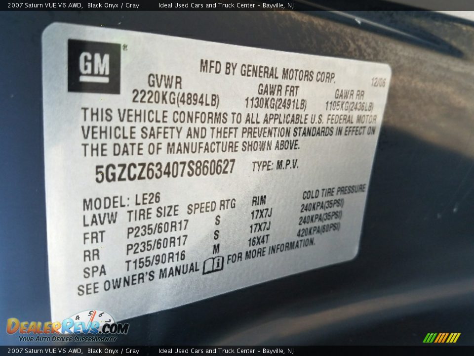 2007 Saturn VUE V6 AWD Black Onyx / Gray Photo #18