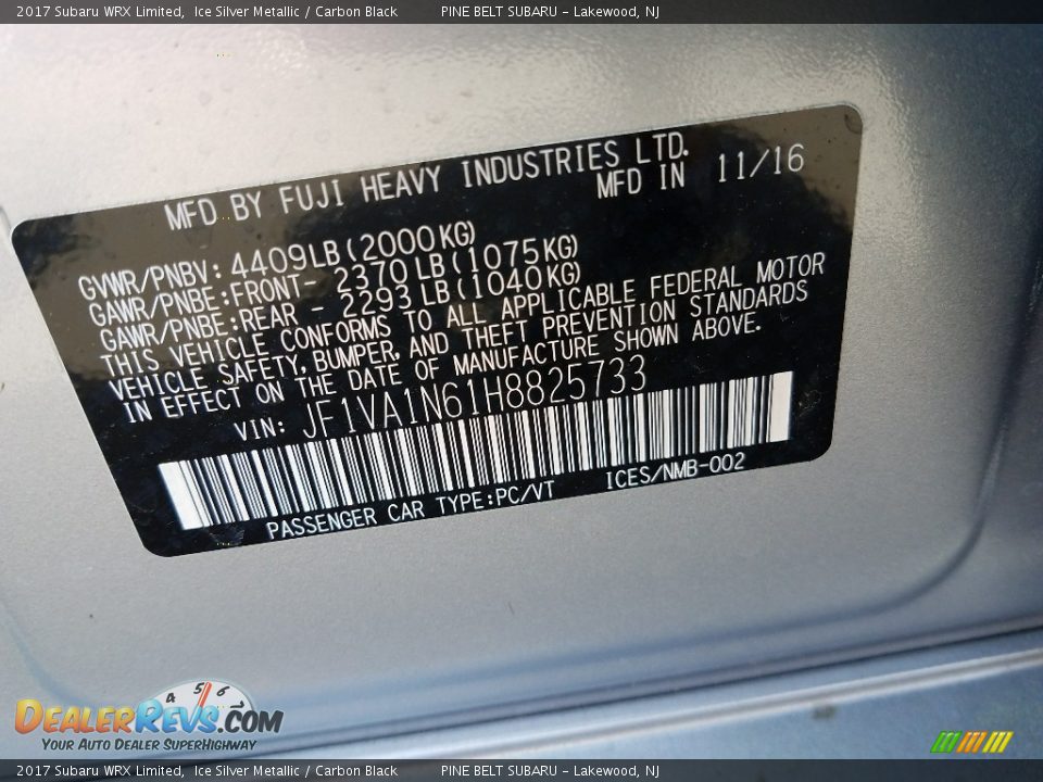 2017 Subaru WRX Limited Ice Silver Metallic / Carbon Black Photo #8