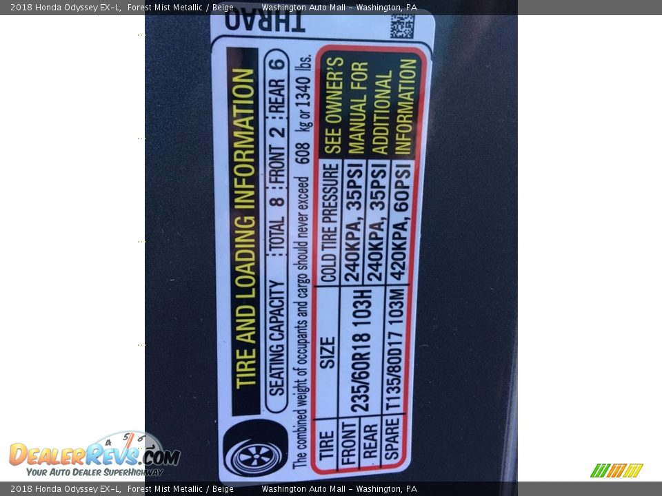 2018 Honda Odyssey EX-L Forest Mist Metallic / Beige Photo #31