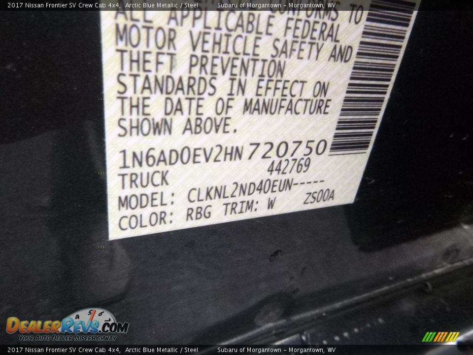 2017 Nissan Frontier SV Crew Cab 4x4 Arctic Blue Metallic / Steel Photo #17