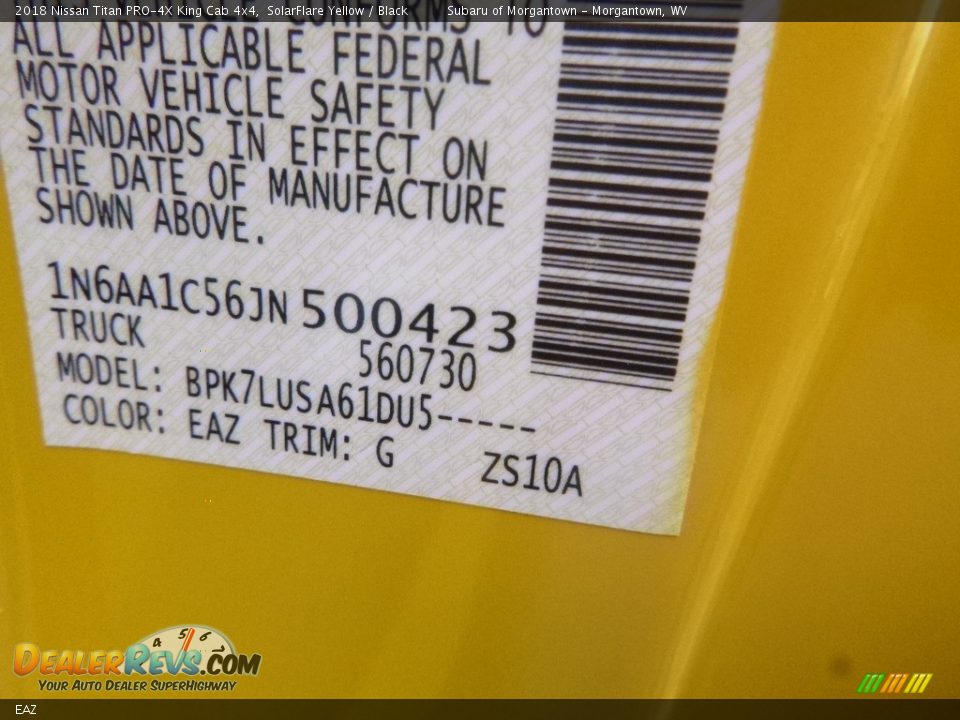 Nissan Color Code EAZ SolarFlare Yellow