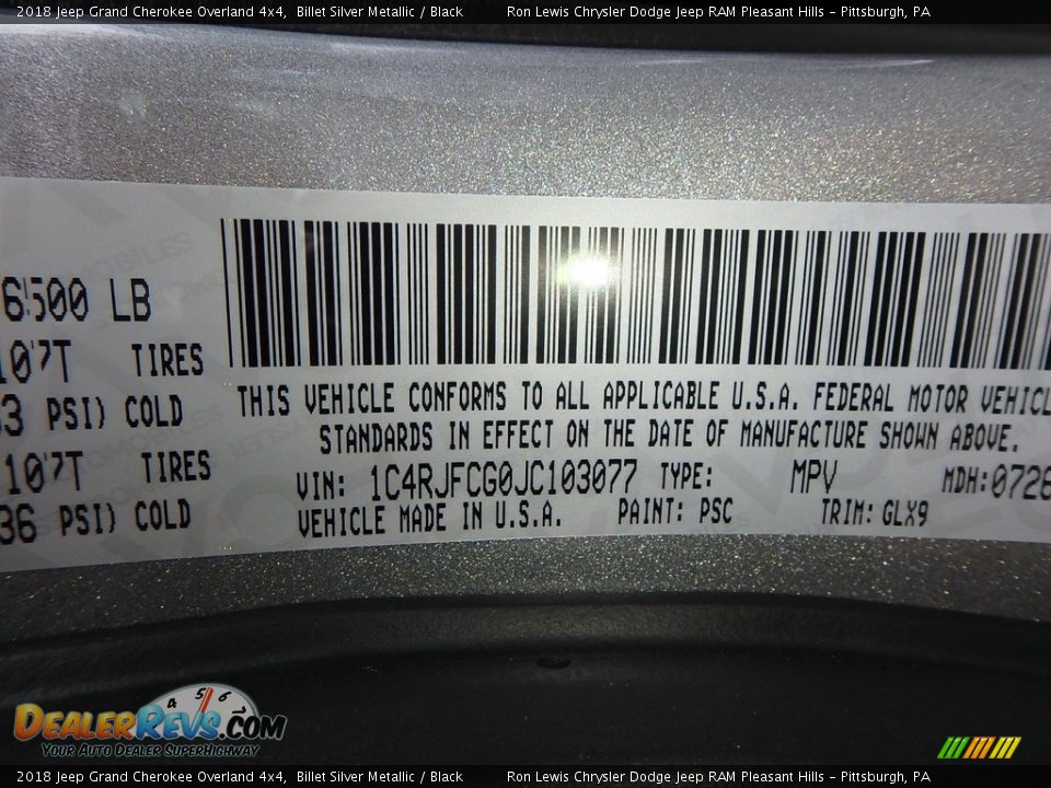 2018 Jeep Grand Cherokee Overland 4x4 Billet Silver Metallic / Black Photo #14