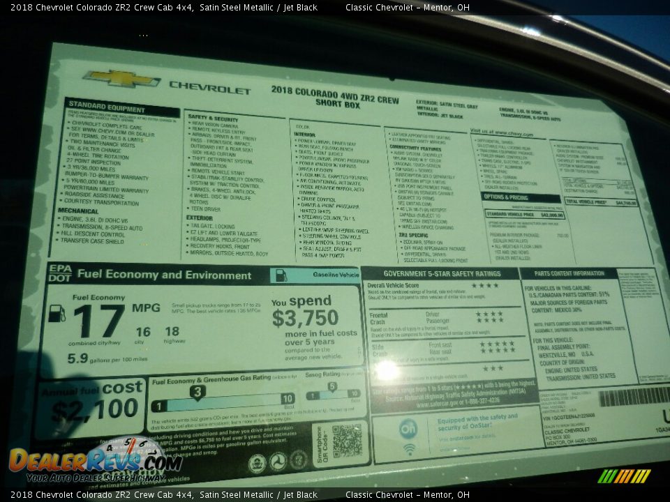 2018 Chevrolet Colorado ZR2 Crew Cab 4x4 Window Sticker Photo #4