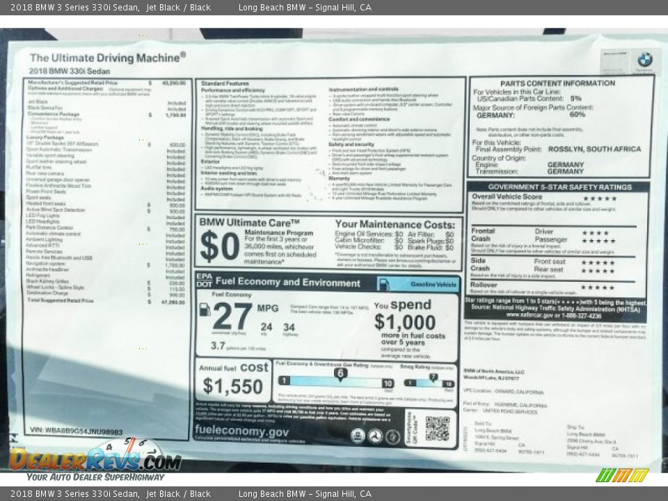 2018 BMW 3 Series 330i Sedan Jet Black / Black Photo #10