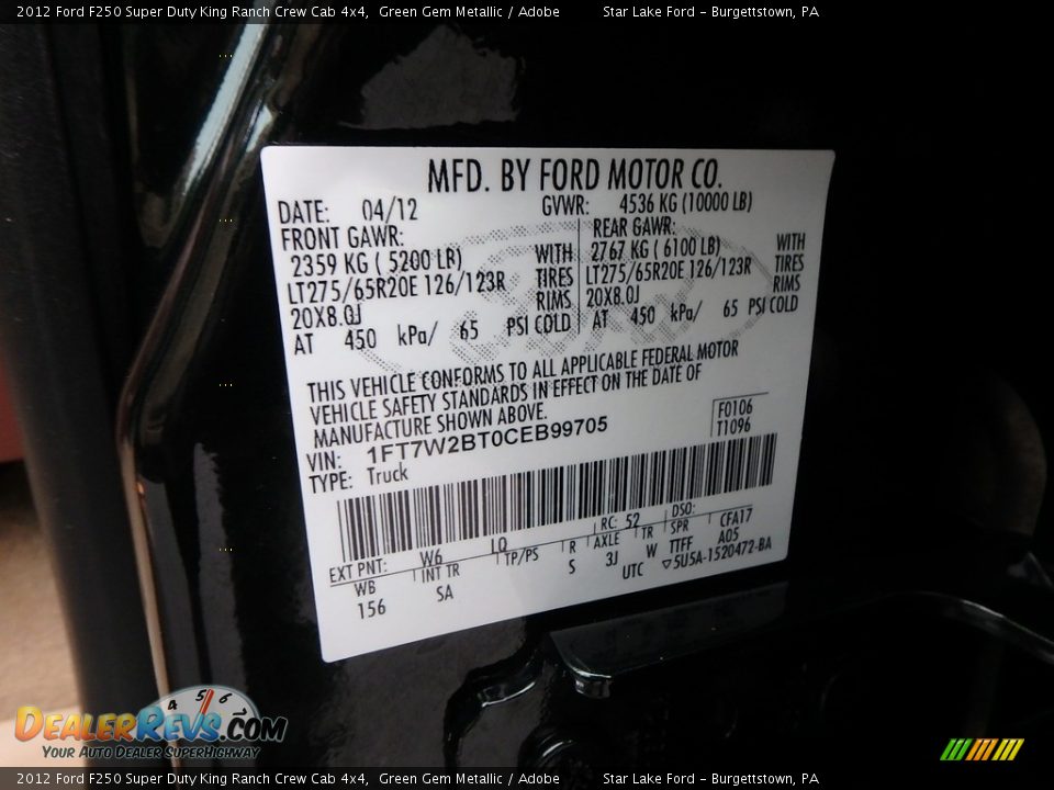2012 Ford F250 Super Duty King Ranch Crew Cab 4x4 Green Gem Metallic / Adobe Photo #13